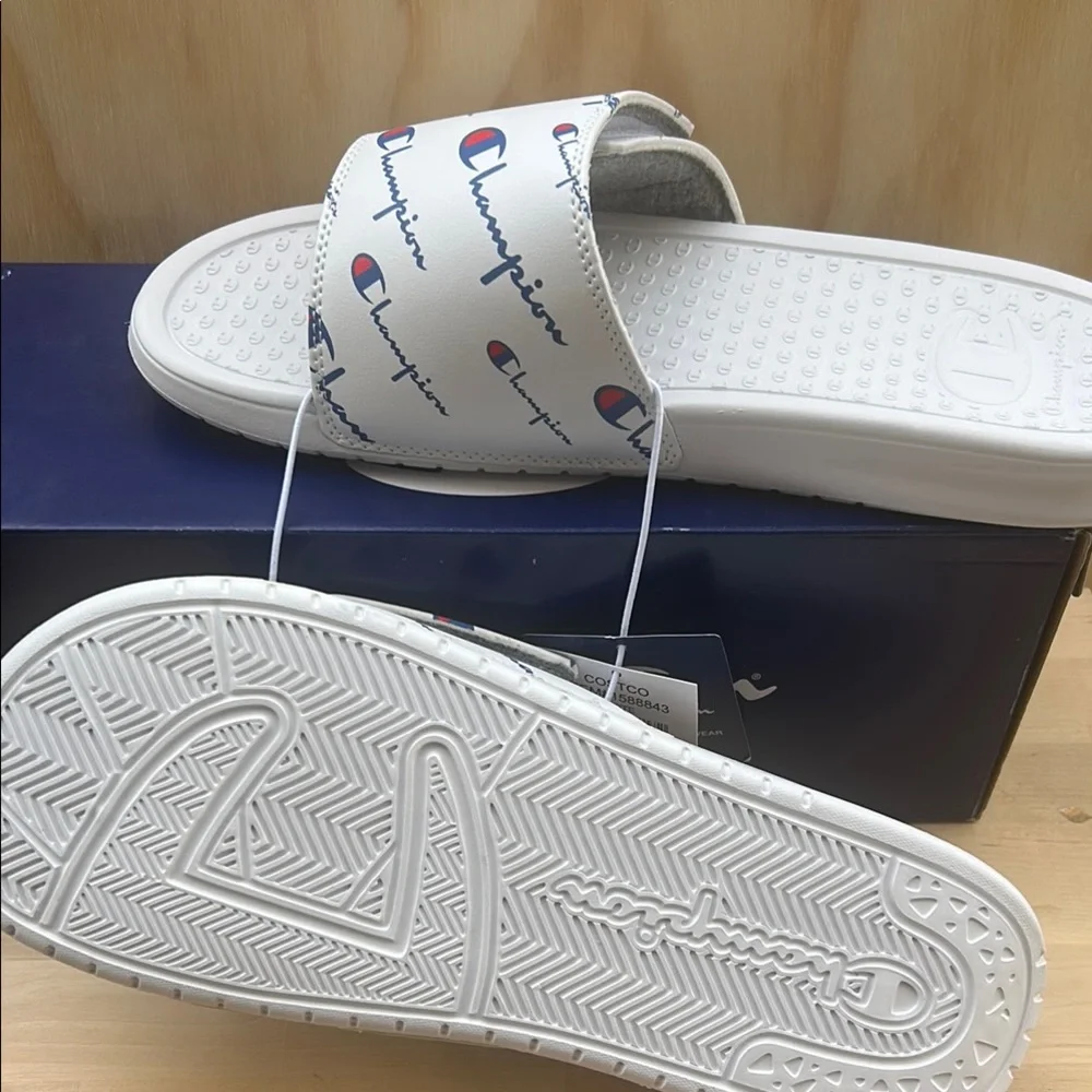 Champion IPO Repeat Script White Slide Sandals Mens Athletic Shoes size 12